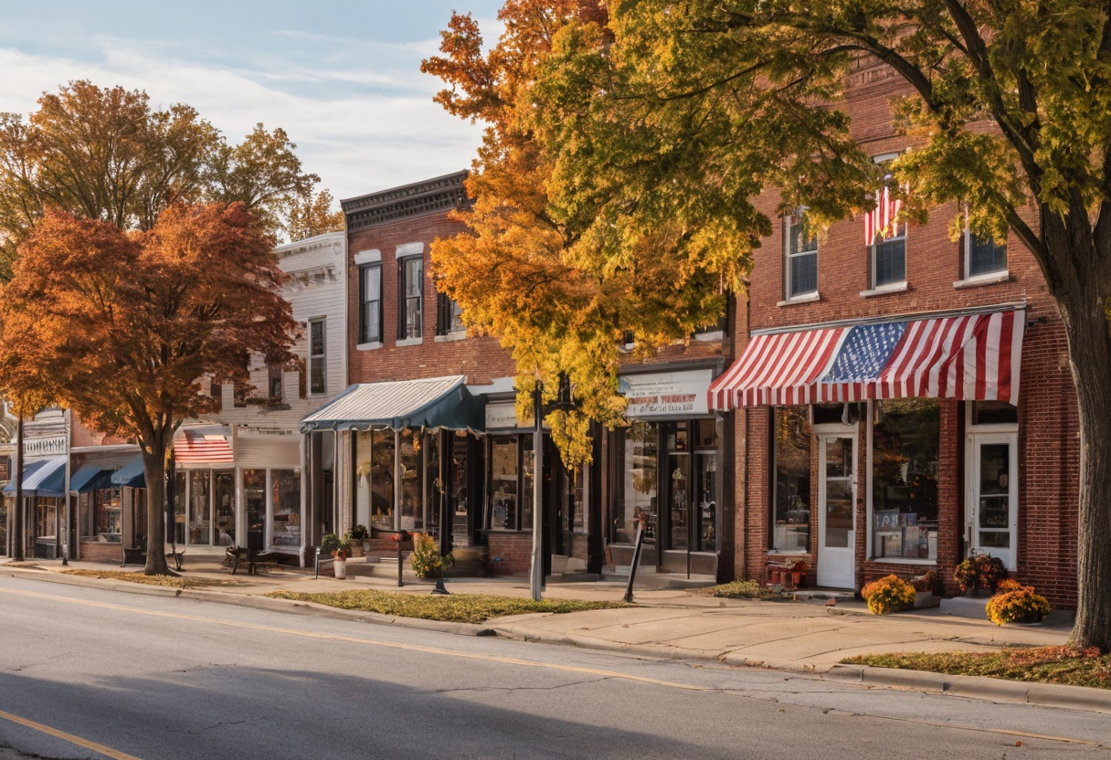 Main street storefronts in an Ohio small town